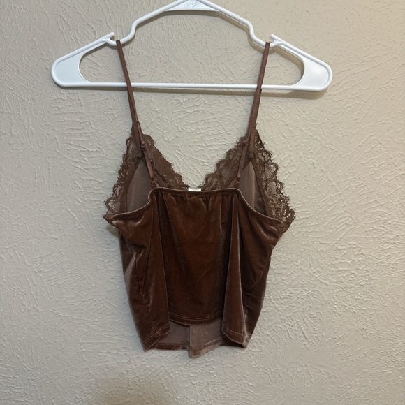 Brown Lace Trim Velvet Cami Top and Shorts Set - Picture 2 of 6
